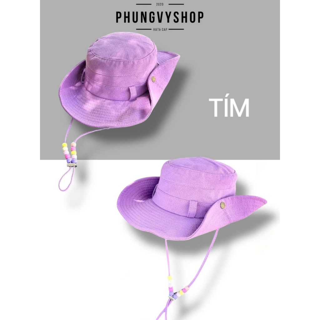 Mũ cao bồi bucket tai bèo vành unisex nam nữ phungvyshop-nón / BỒI TRƠN BẤM BẤM DÂY HỘT /
