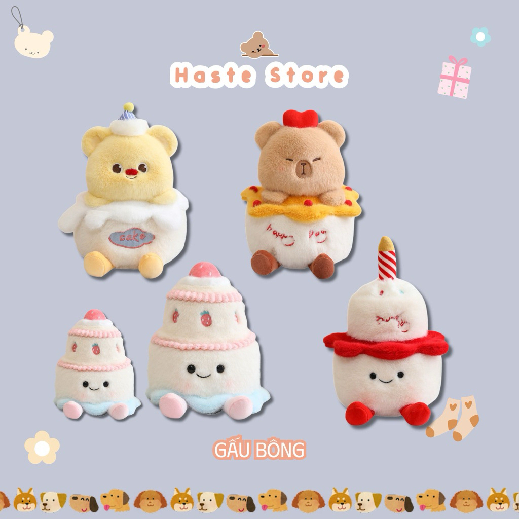 Gấu Thú Bông Bánh Kem Sinh Nhật Birthday Quà Tặng Sinh Nhật Độc Đáo Lông Xù Siêu Mềm Mịn Siêu Dễ Thương