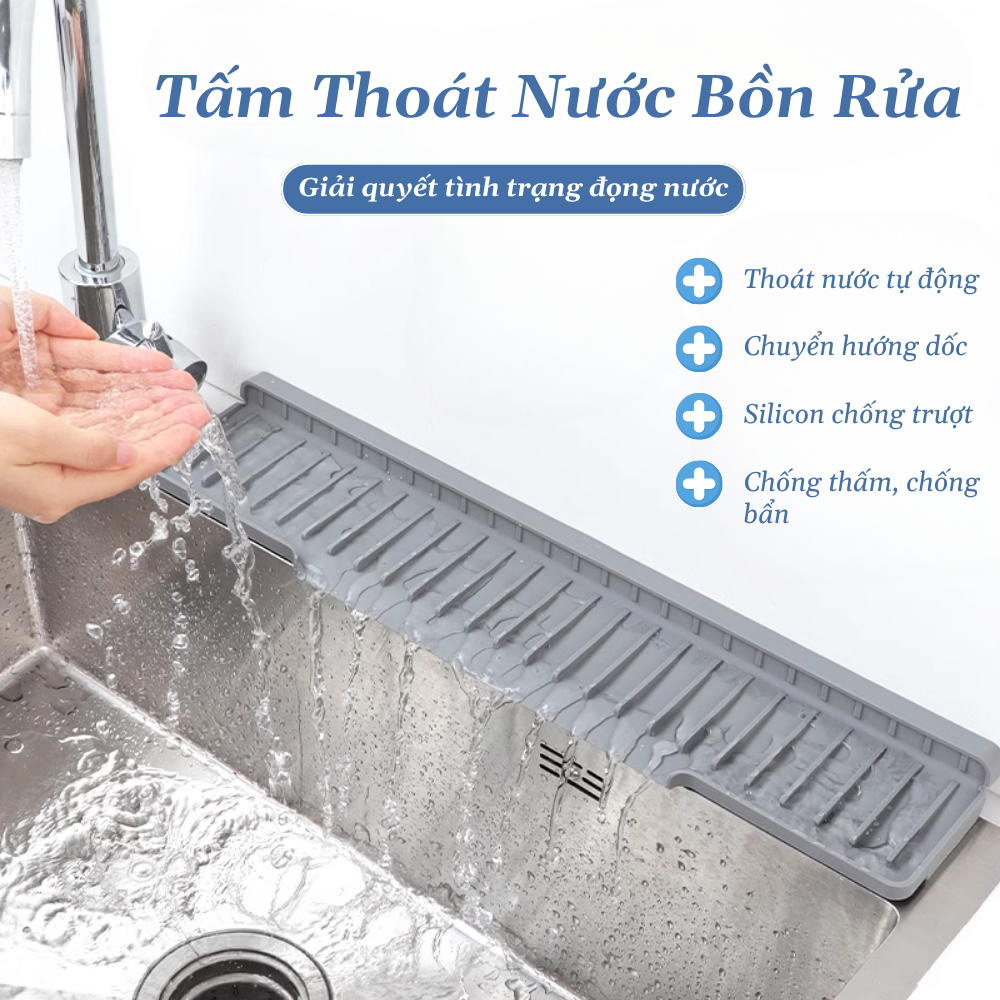 Tấm Thoát Nước Gác Bồn Rửa Silicone Gập Mép – Nhanh Khô,Gác Miệng Chậu, Dẫn Nước Về Bồn