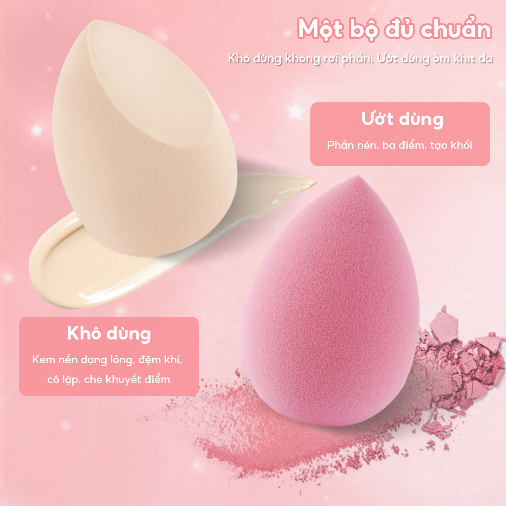 BỘ 4 MÚT TRANG ĐIỂM SIÊU MỀM | Hộp Đựng Cao Cấp | PHI LATEX Không Kích Ứng | Dùng Khô/Ướt Tán Phấn Mịn