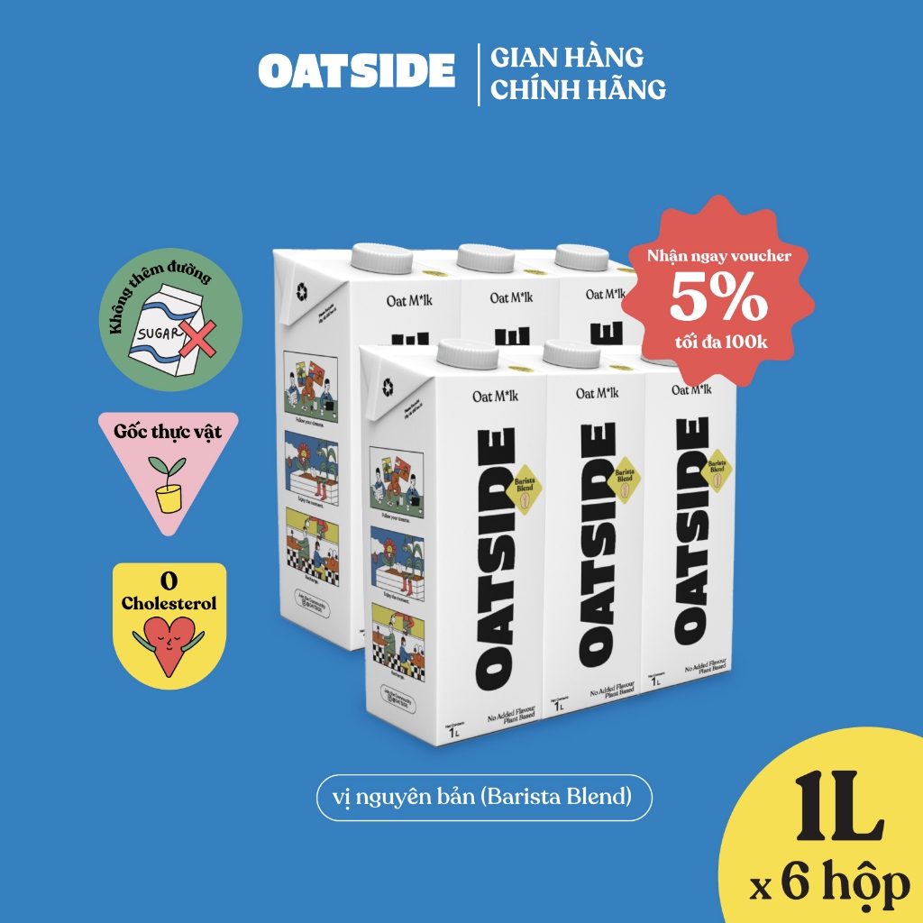 Sữa yến mạch OATSIDE vị nguyên bản Barista Blend 1L x 6- Không lactose, Sánh mịn, Không chất làm ngọt nhân tạo