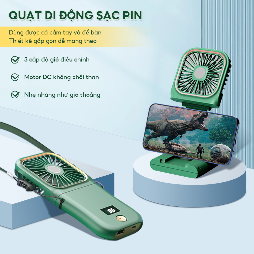 Quạt Mini Pin Khủng, Nhỏ Gọn Tiện Dụng Pin Trâu, Quạt Mini Cầm Tay, Quạt đứng