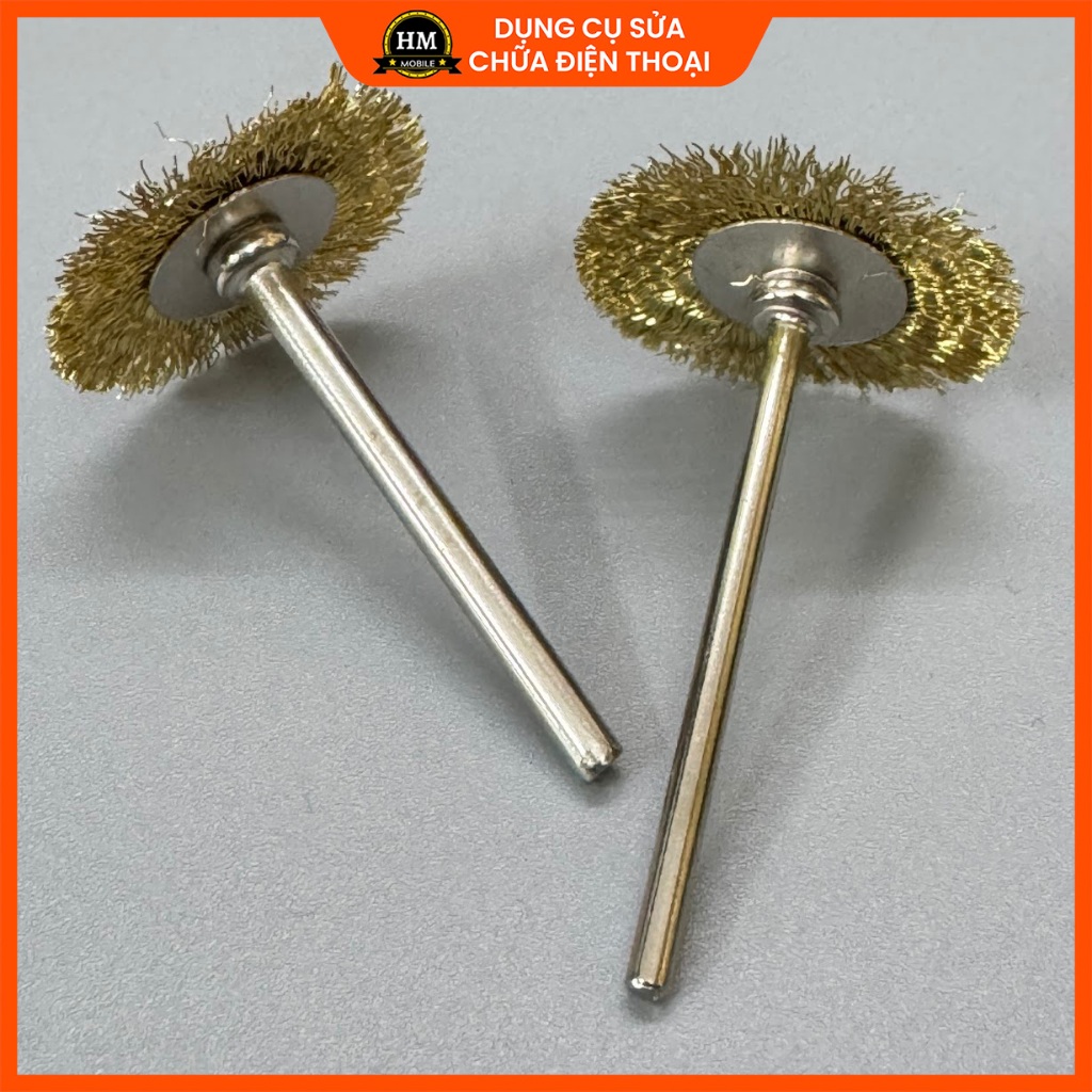 Đầu chổi kim loại gắn máy mài mini vệ sinh điện thoại, đánh gỉ, làm sạch keo khung viền, trục 2.35/3.0mm