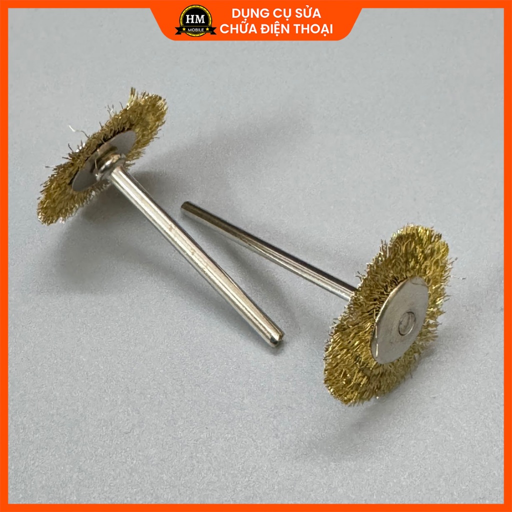 Đầu chổi kim loại gắn máy mài mini vệ sinh điện thoại, đánh gỉ, làm sạch keo khung viền, trục 2.35/3.0mm