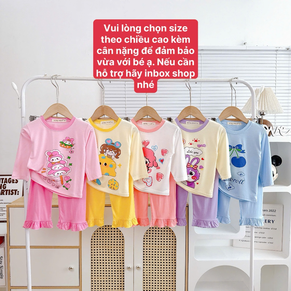 Bộ Tay Lỡ Quần Lỡ Thun Lạnh Minkymom_Since1982 Quần Bèo Phối Màu Cho Bé Gái 9-27kg TD-IN135