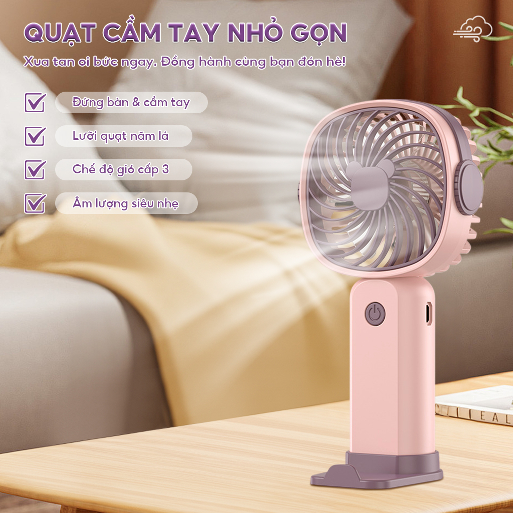 ‌Quạt Mini Cầm Tay Để Bàn USB Tích Điện - Đa Năng, Gọn Nhẹ, Thổi Mát Mọi Lúc