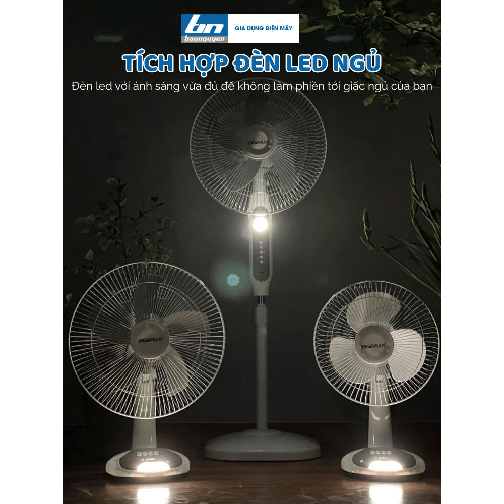 Quạt Tích Điện Để Bàn SWONSAN cánh 40cm Sử Dụng 8-14 Tiếng. Quạt Đa Năng Pin Sạc LITHIUM Motor Không Chổi Than (3001TD)