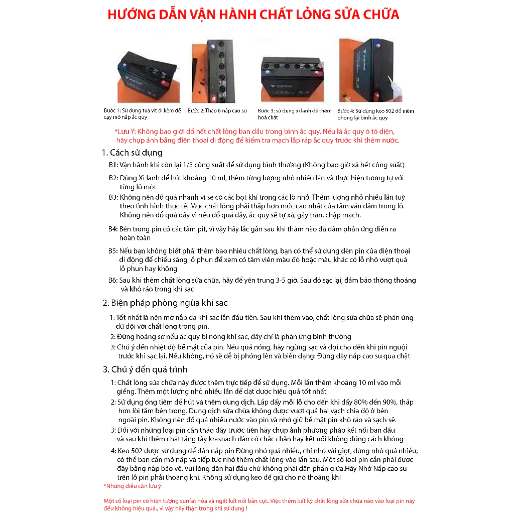 [Tặng dụng cụ]Nước châm bình ắc quy khô, phục hồi sửa chữa bình ắc quy tụt áp tích điện kém 500ml