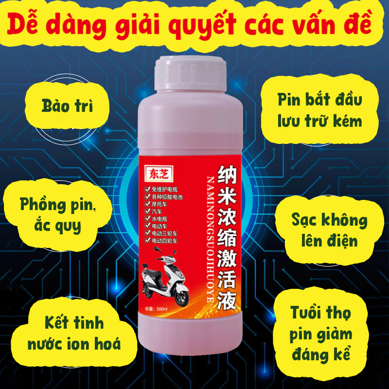 [Tặng dụng cụ]Nước châm bình ắc quy khô, phục hồi sửa chữa bình ắc quy tụt áp tích điện kém 500ml