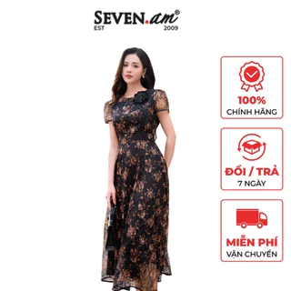 Đầm xoè ren hoa hồng đen be thời trang nữ Seven.AM M633711I