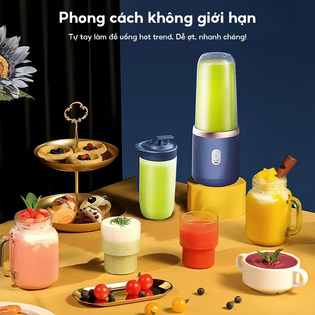 Cốc ép trái cây cầm tay nhỏ gọn, hoàn toàn tự động, đa chức năng, lý tưởng cho học sinh, dễ sử dụng