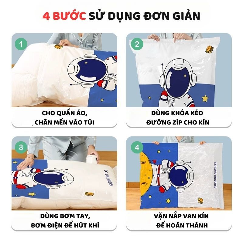 [TẶNG TÚI] Túi Hút Chân Không Quần Áo Chăn Màn ENODA HOME, Túi Hút Cỡ Lớn Bảo Quản Quần Áo Gấp Gọn, Chống Mốc L010