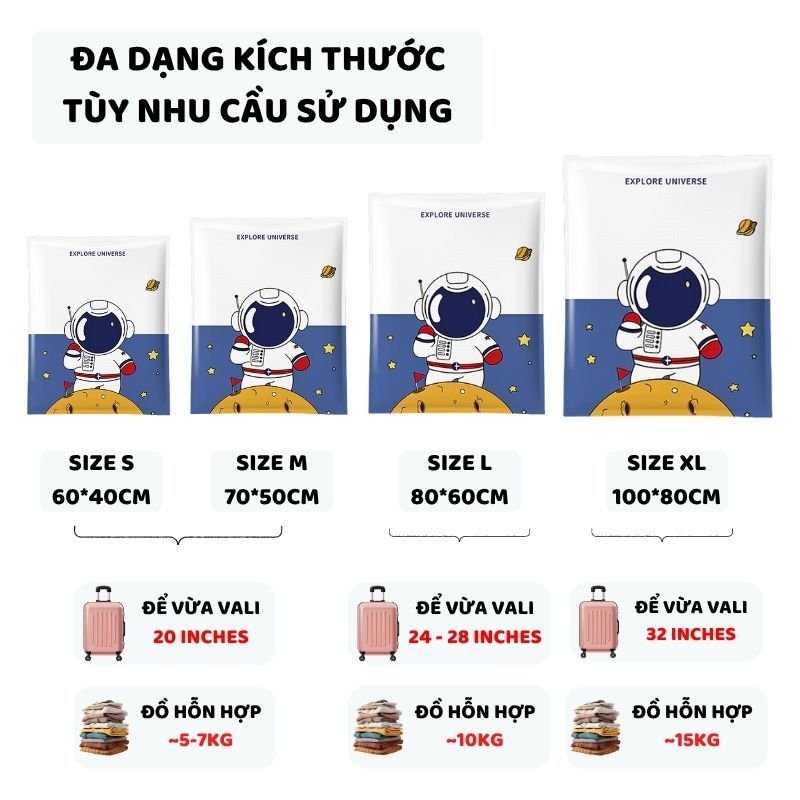 [TẶNG TÚI] Túi Hút Chân Không Quần Áo Chăn Màn ENODA HOME, Túi Hút Cỡ Lớn Bảo Quản Quần Áo Gấp Gọn, Chống Mốc L010