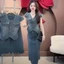 LS_ Set đầm váy jean, set công sở mặc hè áo tay hến cài nút kèm chân váy Jeasn dáng dài xẻ