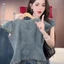 LS_ Set đầm váy jean, set công sở mặc hè áo tay hến cài nút kèm chân váy Jeasn dáng dài xẻ