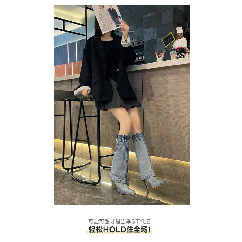 (Sẵn 35,37) Giày Bốt Jean Ngắn Kiểu Âu Mỹ Gợi Cảm Hàng Hot Girl Ulzzang