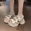 Giày Sandal Đế Độn 6cm Đính Đá Đi Học Đi Chơi Phong Cách Hàn Quốc