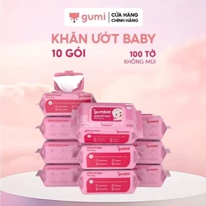 Thùng 10 gói khăn ướt Gumi không cồn không parabens cao cấp dành cho em bé.