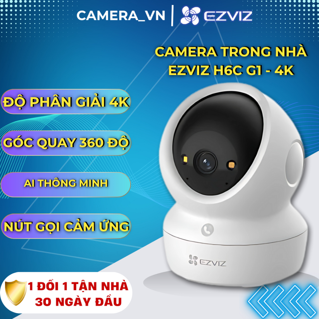 Camera Ezviz H6C G1 độ phân giải 4K, ban đêm có màu, đàm thoại 2 chiều, cảnh báo còi hú tại CAMERA VIỆT NAM