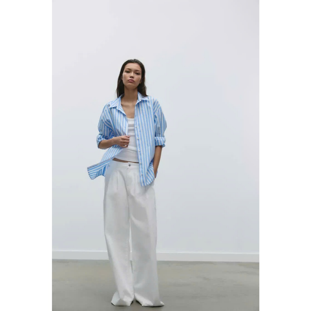 ZARA S.MI T.DÀI KẺ SỌC TRẮNG XANH SIZE M (250313002)