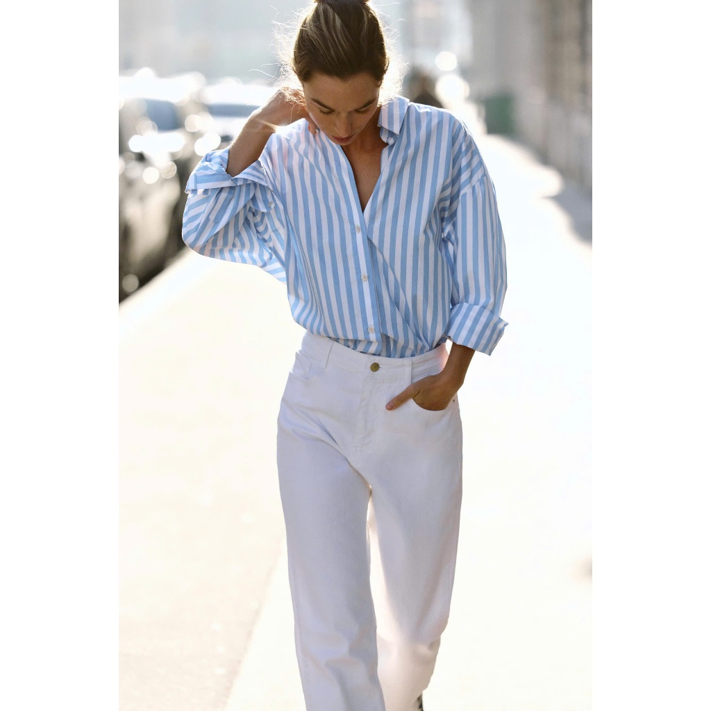 ZARA S.MI T.DÀI KẺ SỌC TRẮNG XANH SIZE M (250313002)