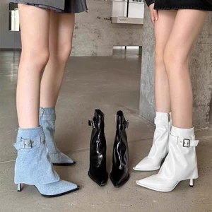 Giày Bốt Jeans Mũi Nhọn Gợi Cảm Kiểu Âu Mỹ Thời Trang Hot Girl