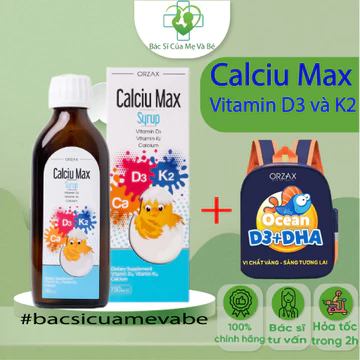 Canxi hữu cơ Orzax Calciu Max Syrup - Bổ sung canxi, D3, K2MK7 cho bé phát triển chiều cao, xương răng chắc khỏe 150ml