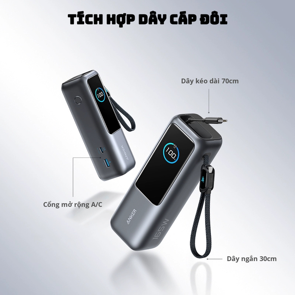 Pin sạc dự phòng Anker A1695 25000mAh công suất 165W kèm cáp rút gọn . Bảo hành 18 tháng, 1 đổi 1. | BigBuy360 - bigbuy360.vn