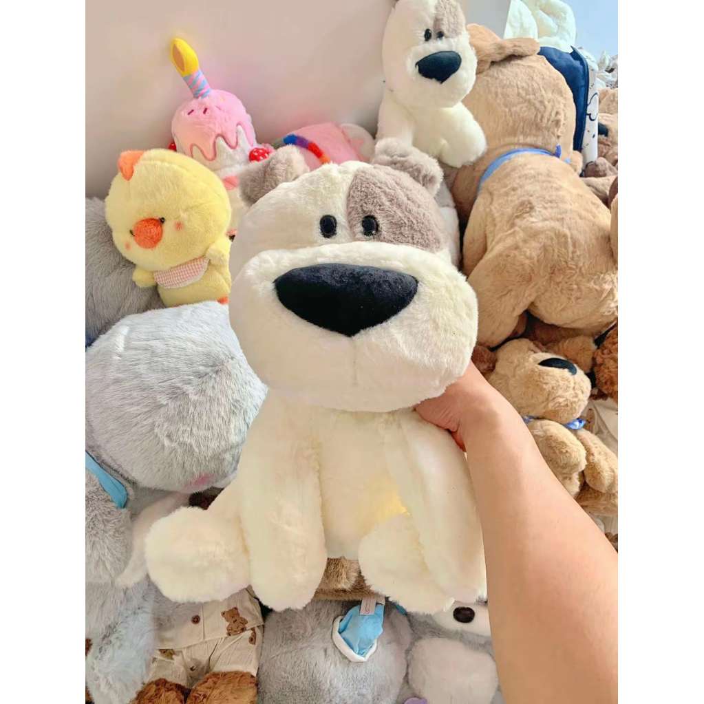 Gấu Thú Bông Puppy Cún Chó Mũi To Tai Dài Mắt Đốm Nâu Trắng Lông Ngắn Siêu Mềm Mịn Siêu Dễ Thương