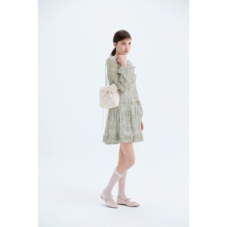 Đầm OLV kiểu voan hoa tay dài cổ V dáng xòe Ebrel thanh lịch nữ tính