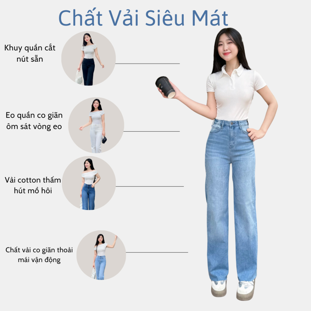 Quần jeans nữ TTTHAO ống suông cắt lai cao cấp dài 97cm phong cách quần bò nữ ống suông VNXK J12