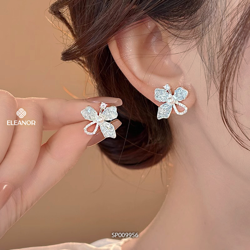 Bông tai nữ chuôi bạc 925 Eleanor Accessories hình hoa đính đá phụ kiện trang sức khuyên tai 9956