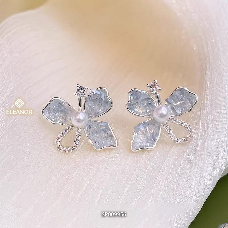 Bông tai nữ chuôi bạc 925 Eleanor Accessories hình hoa đính đá phụ kiện trang sức khuyên tai 9956