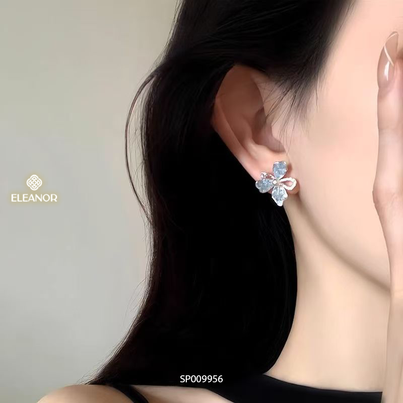 Bông tai nữ chuôi bạc 925 Eleanor Accessories hình hoa đính đá phụ kiện trang sức khuyên tai 9956