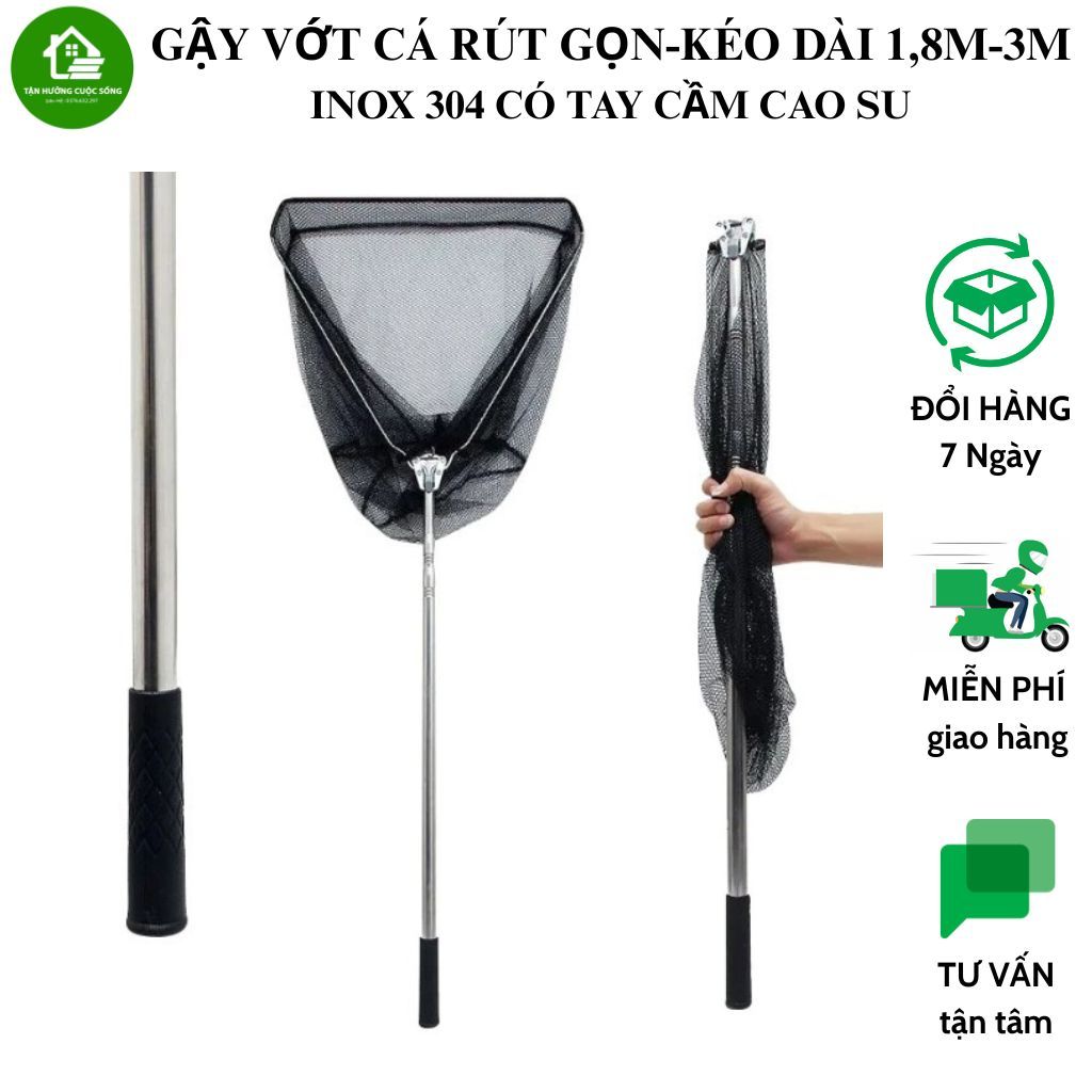 Vợt Vớt Cá Inox 304 Tam Giác Liền Vành,Gậy Sào Vớt Cá Vớt Rác Gấp Gọn 1 ...