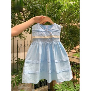 [B&G] Đầm váy xanh baby tay sát nách mát mẻ, bèo nhún xếp tầng cho bé gái từ 12-45kg(2-12 tuổi)