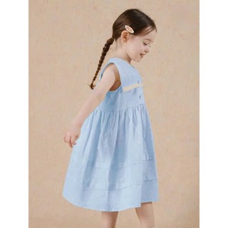 [B&G] Đầm váy xanh baby tay sát nách mát mẻ, bèo nhún xếp tầng cho bé gái từ 12-45kg(2-12 tuổi)