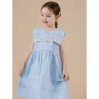 [B&G] Đầm váy xanh baby tay sát nách mát mẻ, bèo nhún xếp tầng cho bé gái từ 12-45kg(2-12 tuổi)