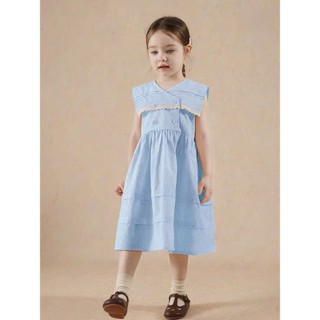 [B&G] Đầm váy xanh baby tay sát nách mát mẻ, bèo nhún xếp tầng cho bé gái từ 12-45kg(2-12 tuổi)