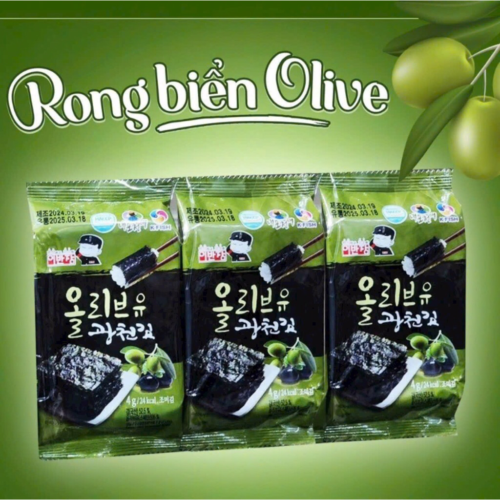 Rong biển ăn liền dầu Oliu-Gwangcheon Captain Lee (1 bịch 9 gói/ 1 gói ...