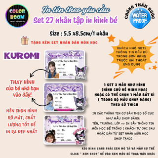 Set 27 nhãn vở in hình bé theo yêu cầu | Dán vở chống thấm nước | Có in tên, lớp, trường - ColorBoom