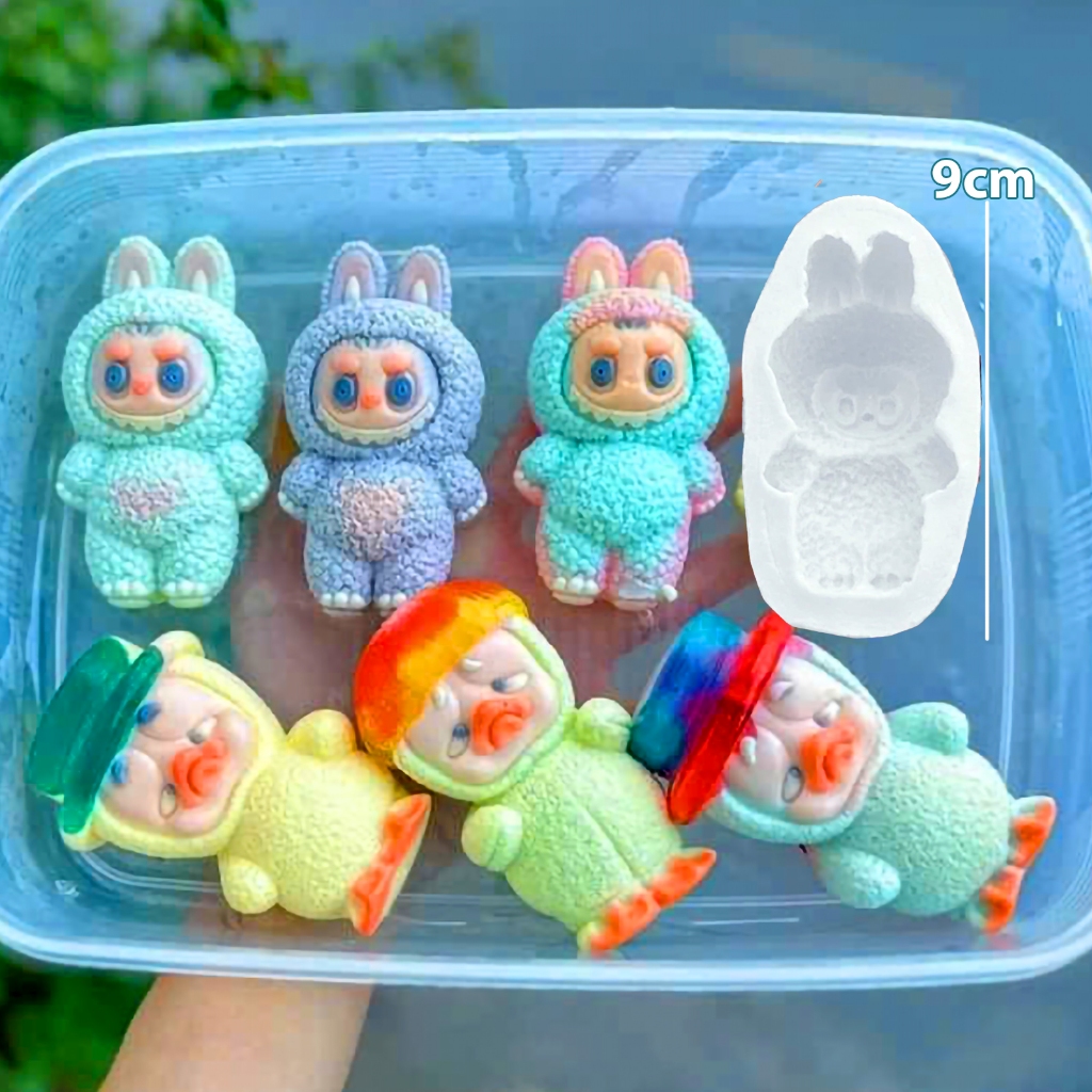 Khuôn silicone 2D THỎ LABUBU LÔNG XÙ 9.5cm B, khuôn làm bánh, thạch rau ...