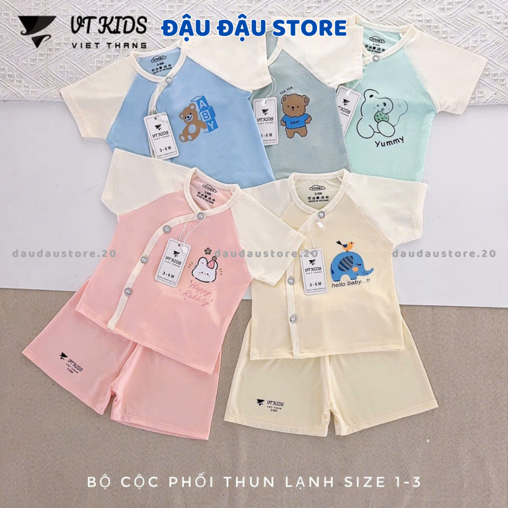 Set 2/3 Bộ Quần áo sơ sinh cộc tay VT thun lạnh hàn quốc cho bé sơ sinh trai gái 0-9 tháng [CL03] Đậu Đậu Store