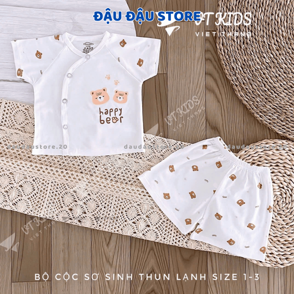 Set 3 Bộ cộc tay sơ sinh trắng trơn vải thun lạnh mềm mịn mát cho bé sơ sinh size 3-9kg [CL90] Đậu Đậu Store