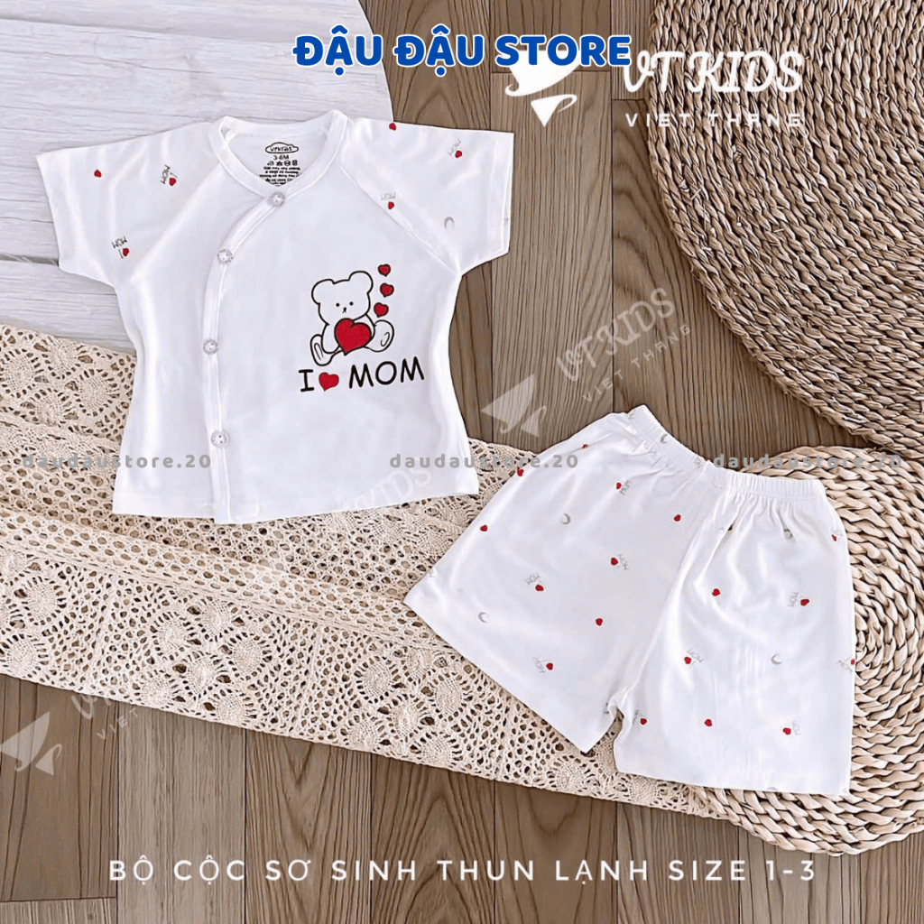 Set 3 Bộ cộc tay sơ sinh trắng trơn vải thun lạnh mềm mịn mát cho bé sơ sinh size 3-9kg [CL90] Đậu Đậu Store