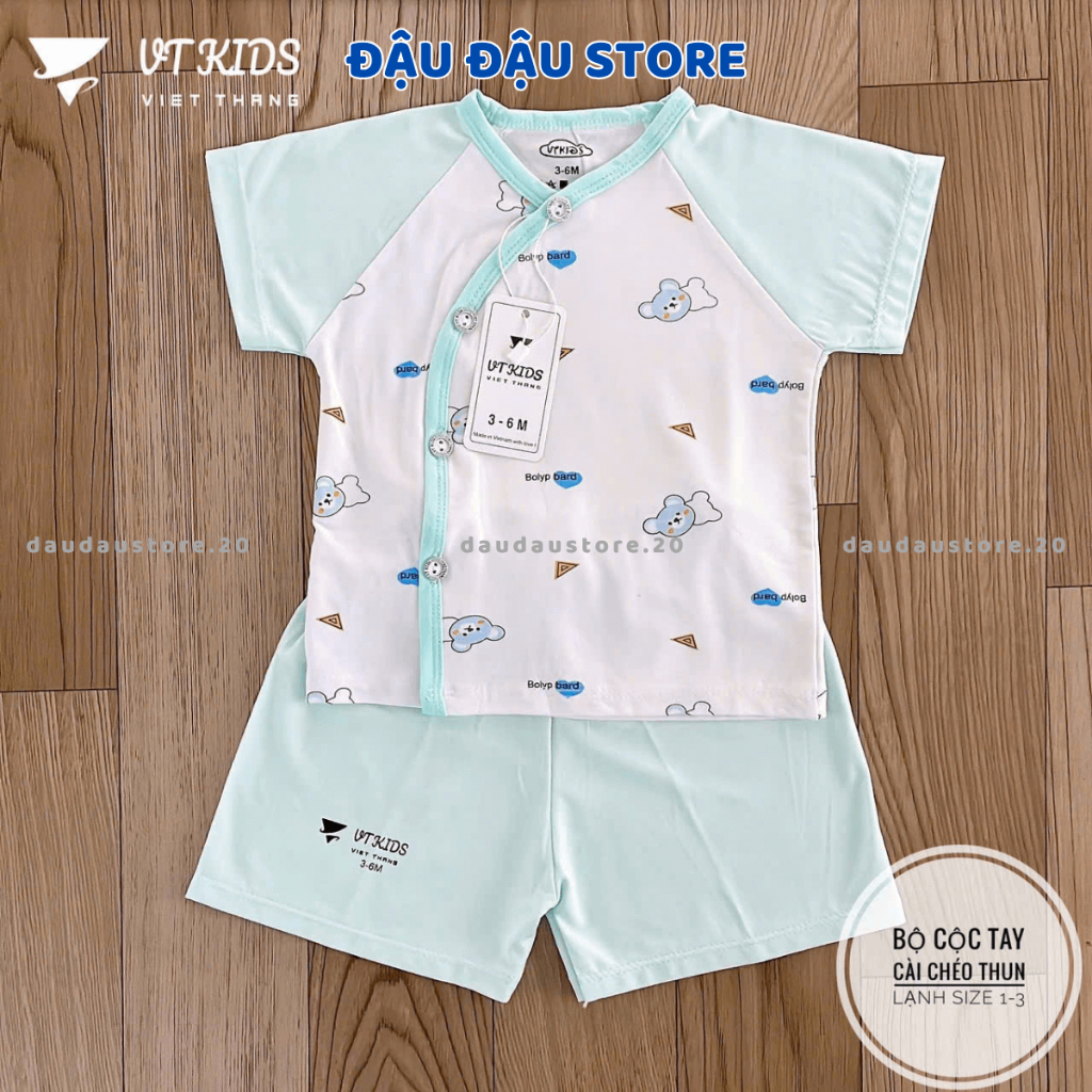 Set 2 - 3 Bộ cộc tay sơ sinh vải thun lạnh VT mềm mịn mát cho bé sơ sinh size 3-9kg CL122 Đậu Đậu Store