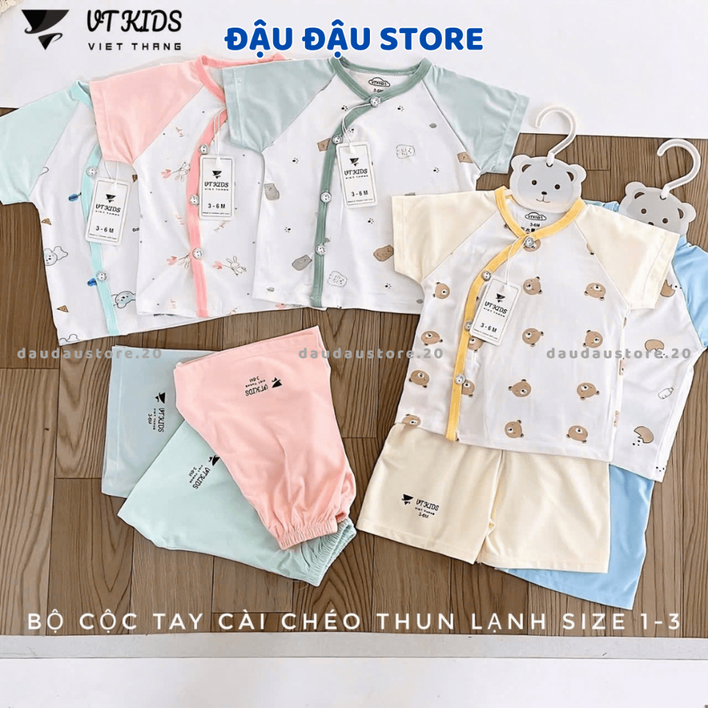 Set 2 - 3 Bộ cộc tay sơ sinh vải thun lạnh VT mềm mịn mát cho bé sơ sinh size 3-9kg CL122 Đậu Đậu Store