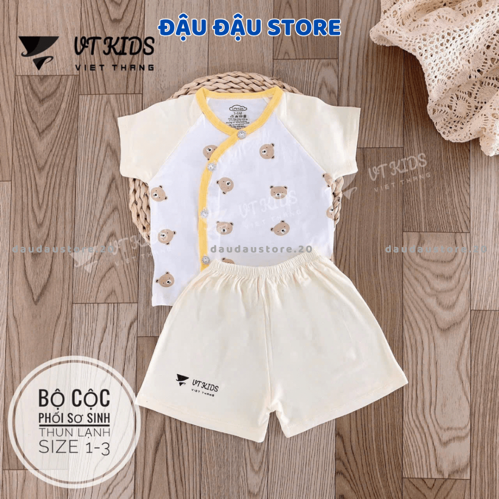 Set 2 - 3 Bộ cộc tay sơ sinh vải thun lạnh VT mềm mịn mát cho bé sơ sinh size 3-9kg CL122 Đậu Đậu Store