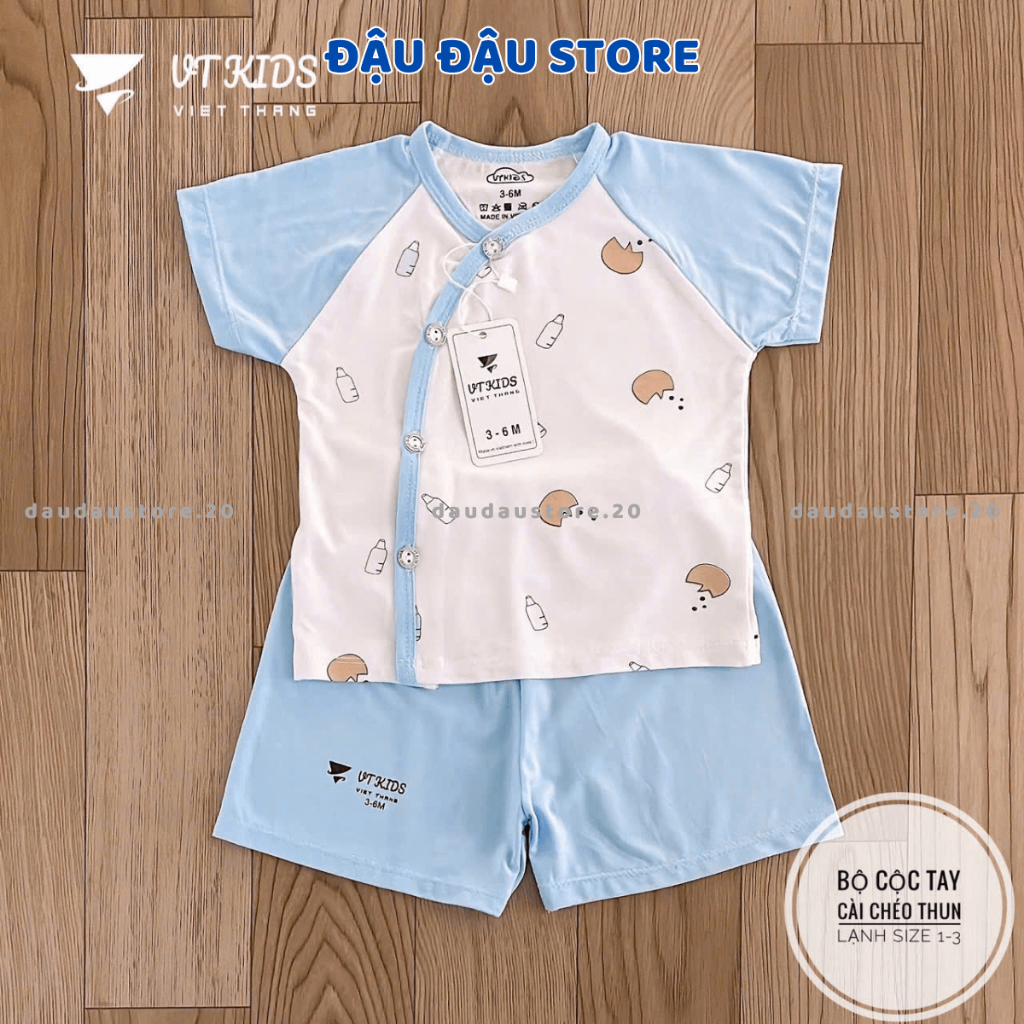 Set 2 - 3 Bộ cộc tay sơ sinh vải thun lạnh VT mềm mịn mát cho bé sơ sinh size 3-9kg CL122 Đậu Đậu Store