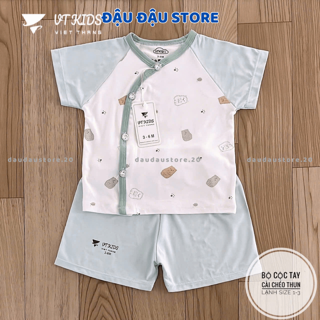 Set 2 - 3 Bộ cộc tay sơ sinh vải thun lạnh VT mềm mịn mát cho bé sơ sinh size 3-9kg CL122 Đậu Đậu Store